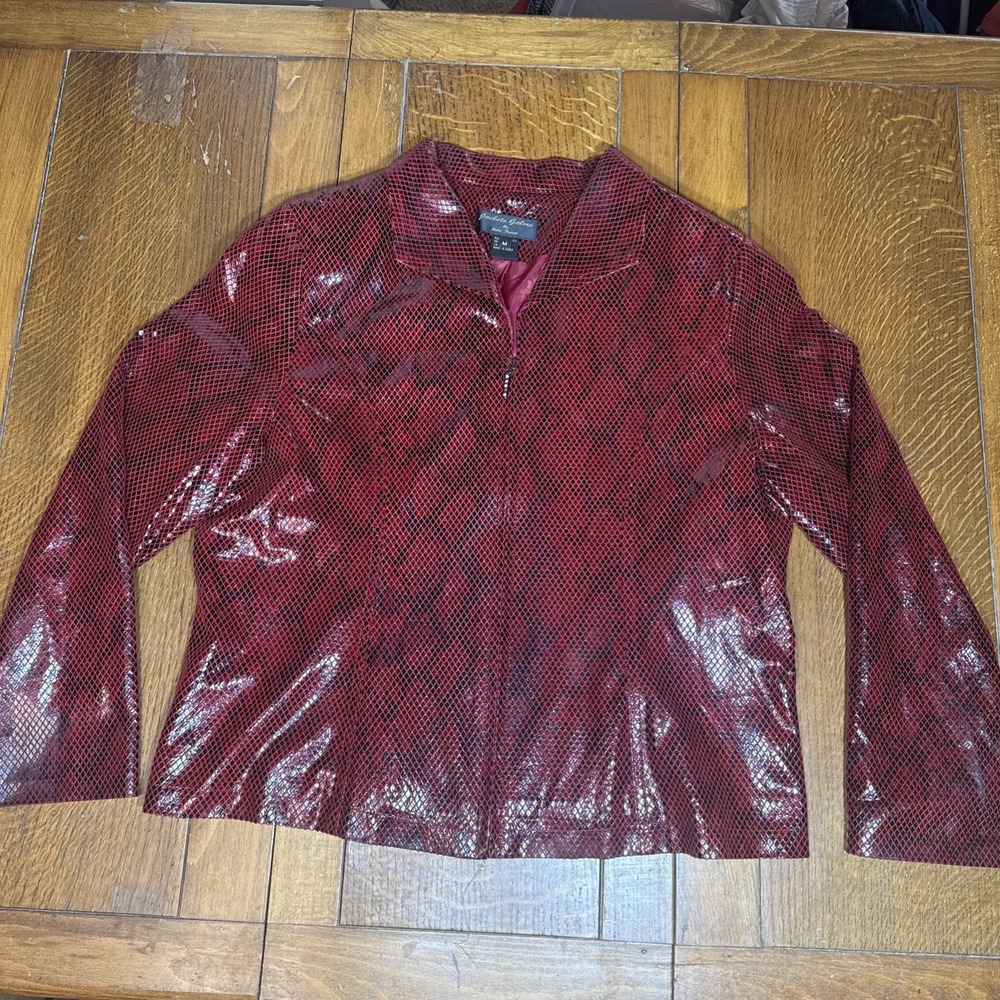 Jackets Galore John Farah Jacket Womens Medium Red Snake‎ Print Full Zip